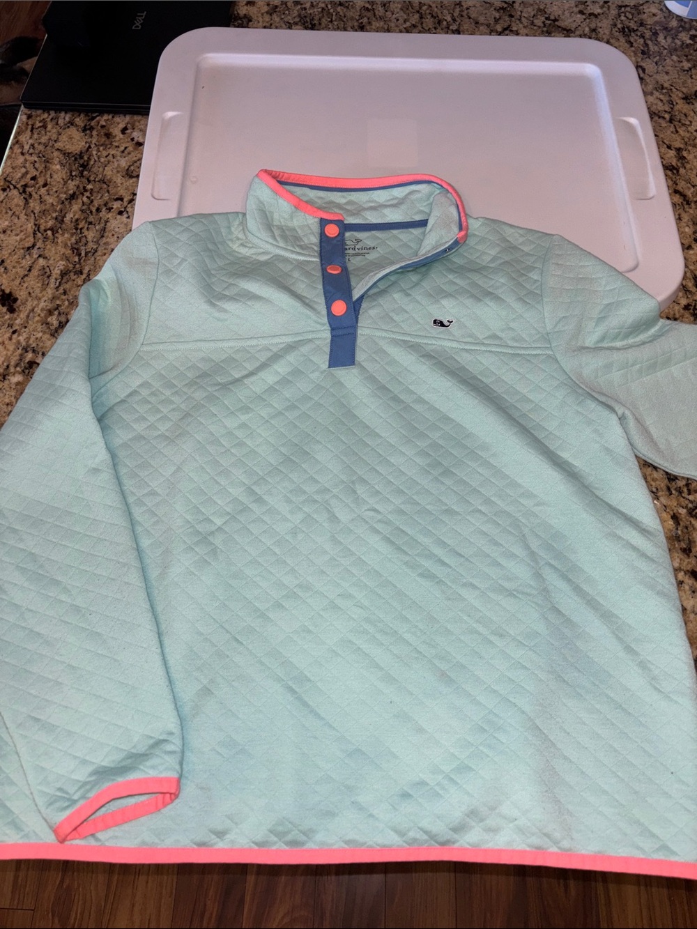 Women’s Vineyard Vines Quilted Pullover in Mint Green with Pink Trim